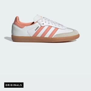 Adidas Samba White and Coral Sneakers